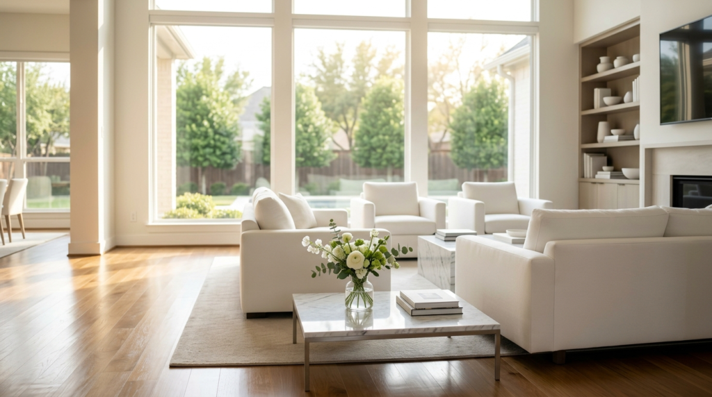 Transform Your Arlington Home: The Secret to Effortless Living in the DFW 2 Spotless living room in an Arlington Texas home cleaned by Walo Maids