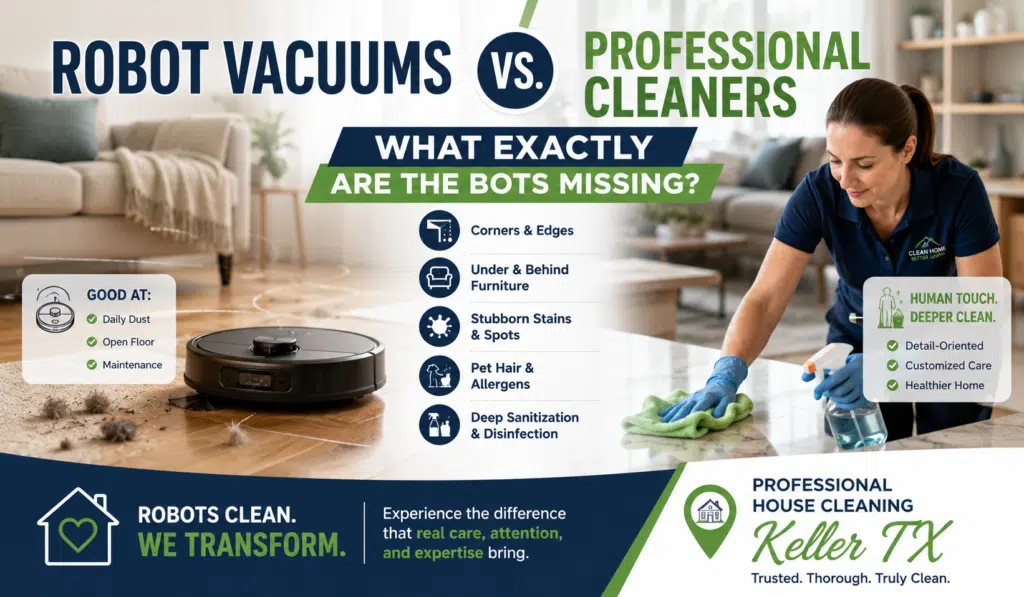 Robot Vacuums vs. Professional Cleaners: What Exactly Are the Bots Missing? | House Cleaning Keller TX 1 Robot Vacuums vs. Professional Cleaners | House Cleaning Keller TX