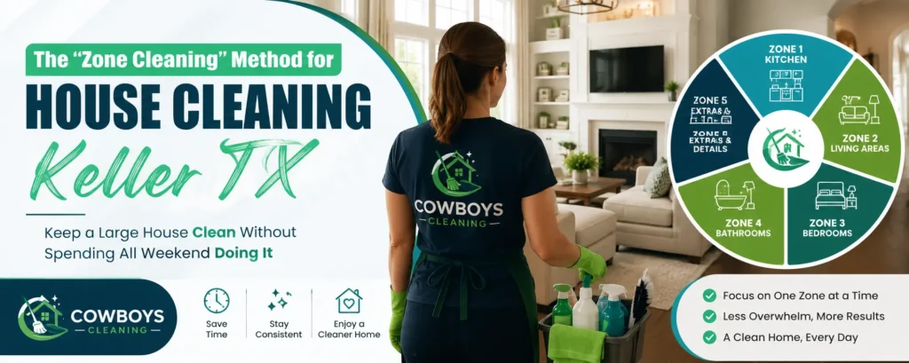 The “Zone Cleaning” Method for House Cleaning Keller TX: Keep a Large House Clean Without Spending All Weekend Doing It 3 Zone Cleaning Method for House Cleaning Keller TX